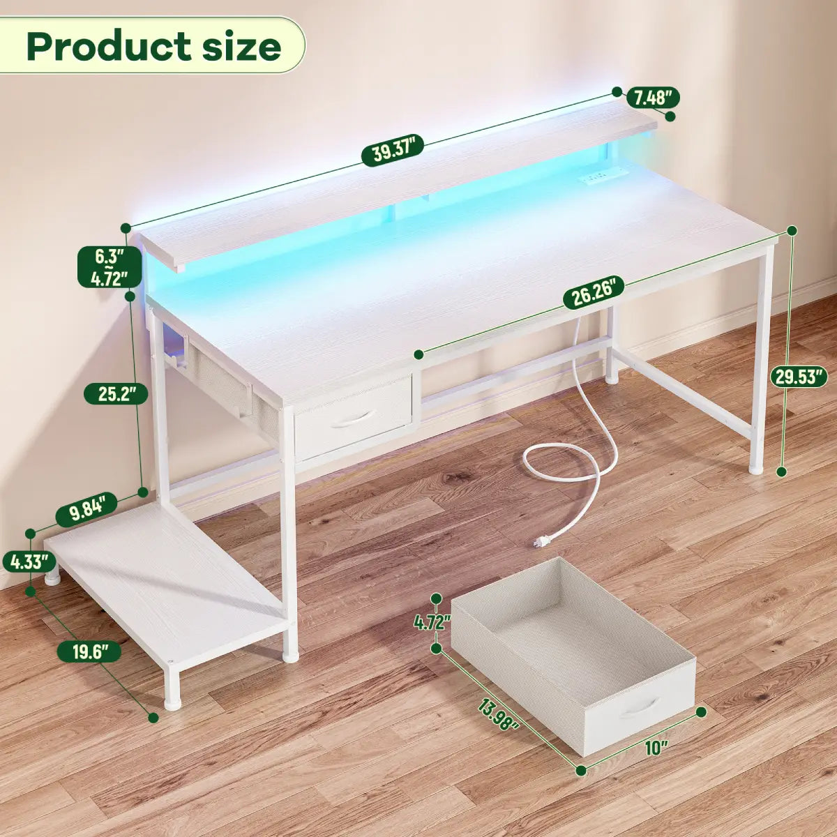 Snhomee All-in-One Gaming Desk-100-White-size