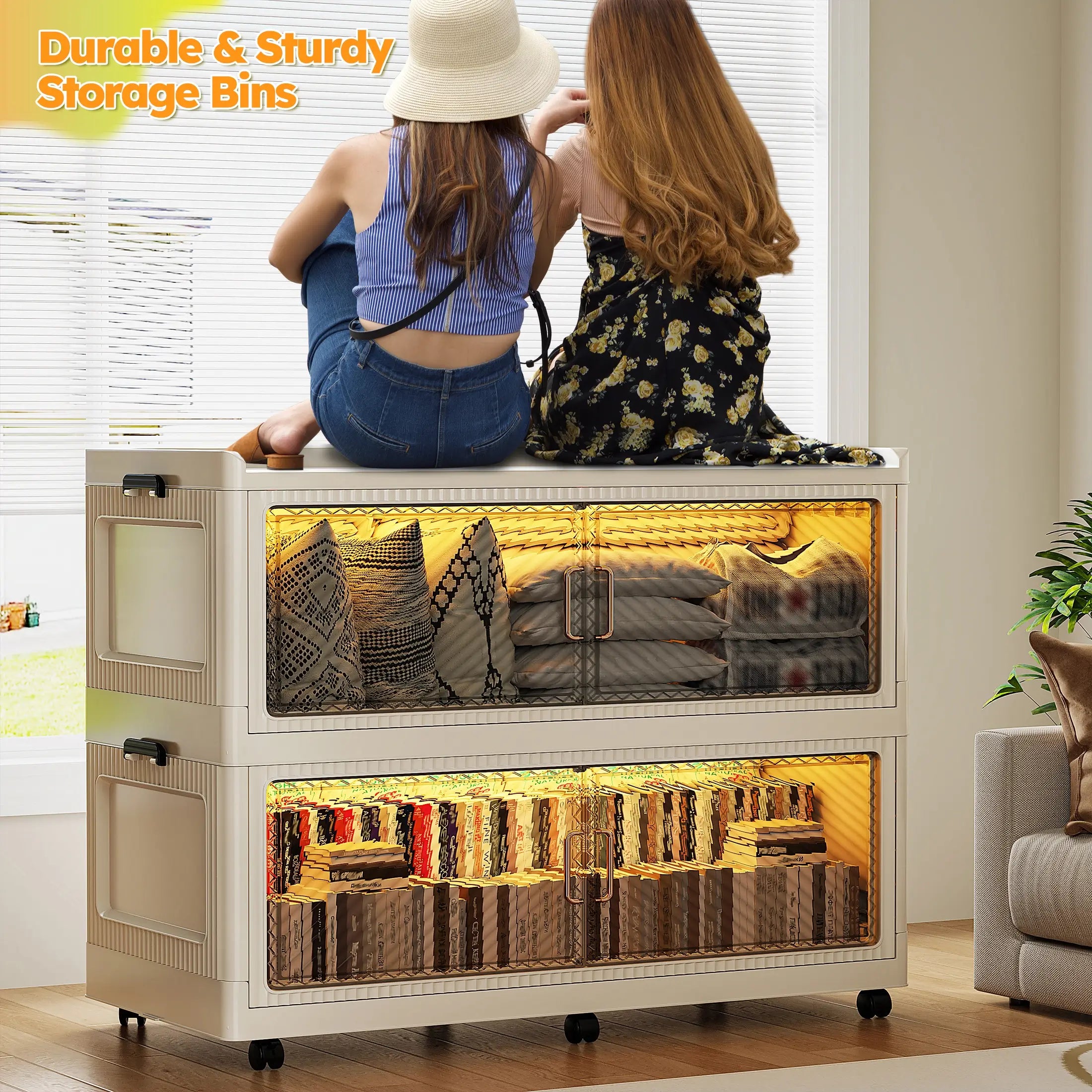 Snhomee Stackable Storage Bins with Wheels，Storage Bins with Lids For Bedroom, Kitchen