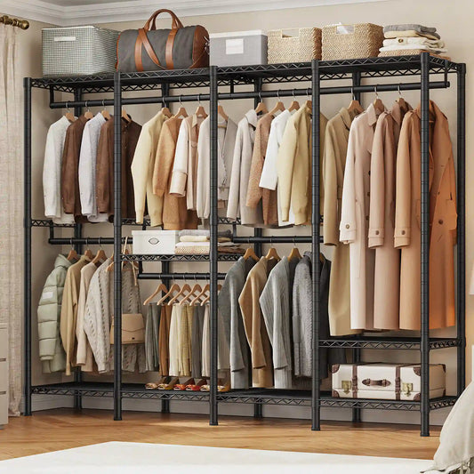 Snhomee 77"H 1150LBS Heavy Duty Freestanding Portable Closet Organizer,Clothes Hanging Rack With Shelves,Garment Rack,Adjustable&Sturdy 2000