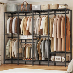 Snhomee 77"H 1150LBS Heavy Duty Freestanding Portable Closet Organizer,Clothes Hanging Rack With Shelves,Garment Rack,Adjustable&Sturdy