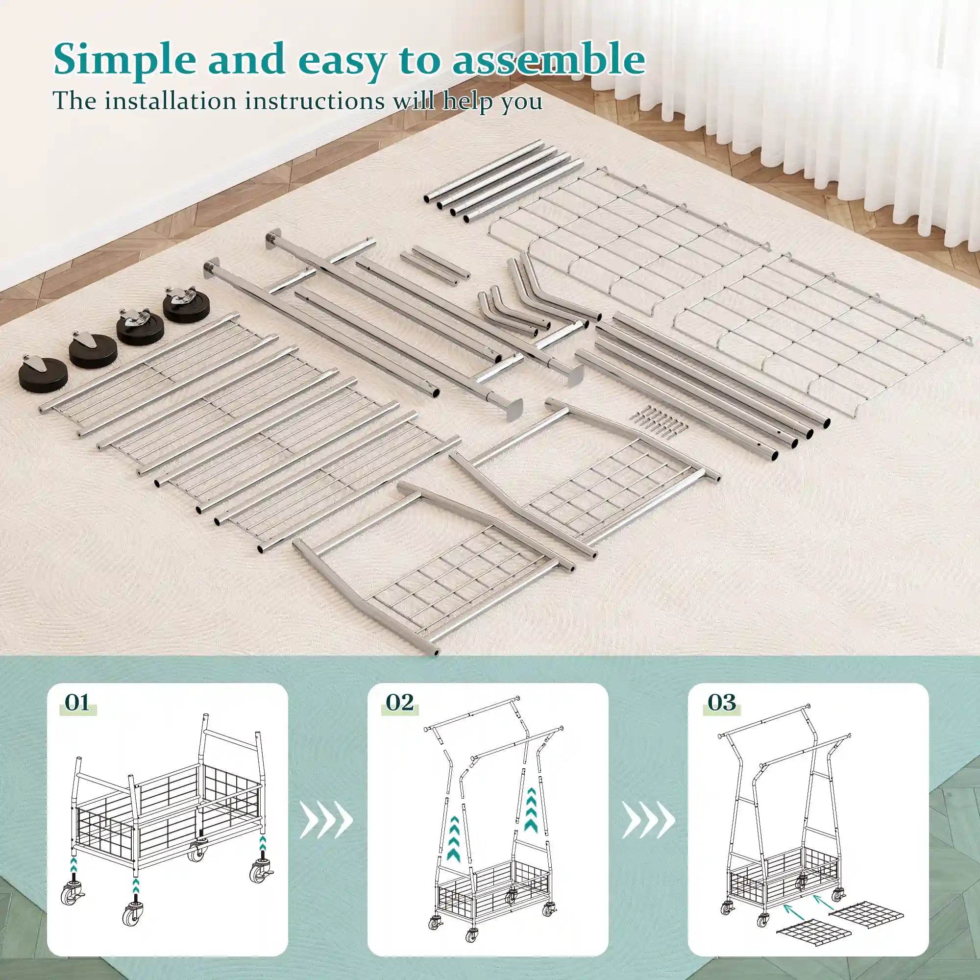 Snhomee 630 lbs Heavy Duty Rolling Garment Rack with Shelves, 70"H  Space-Saving Commercial Clothing Rack for Bedroom, Closet, Laundry, Commercial