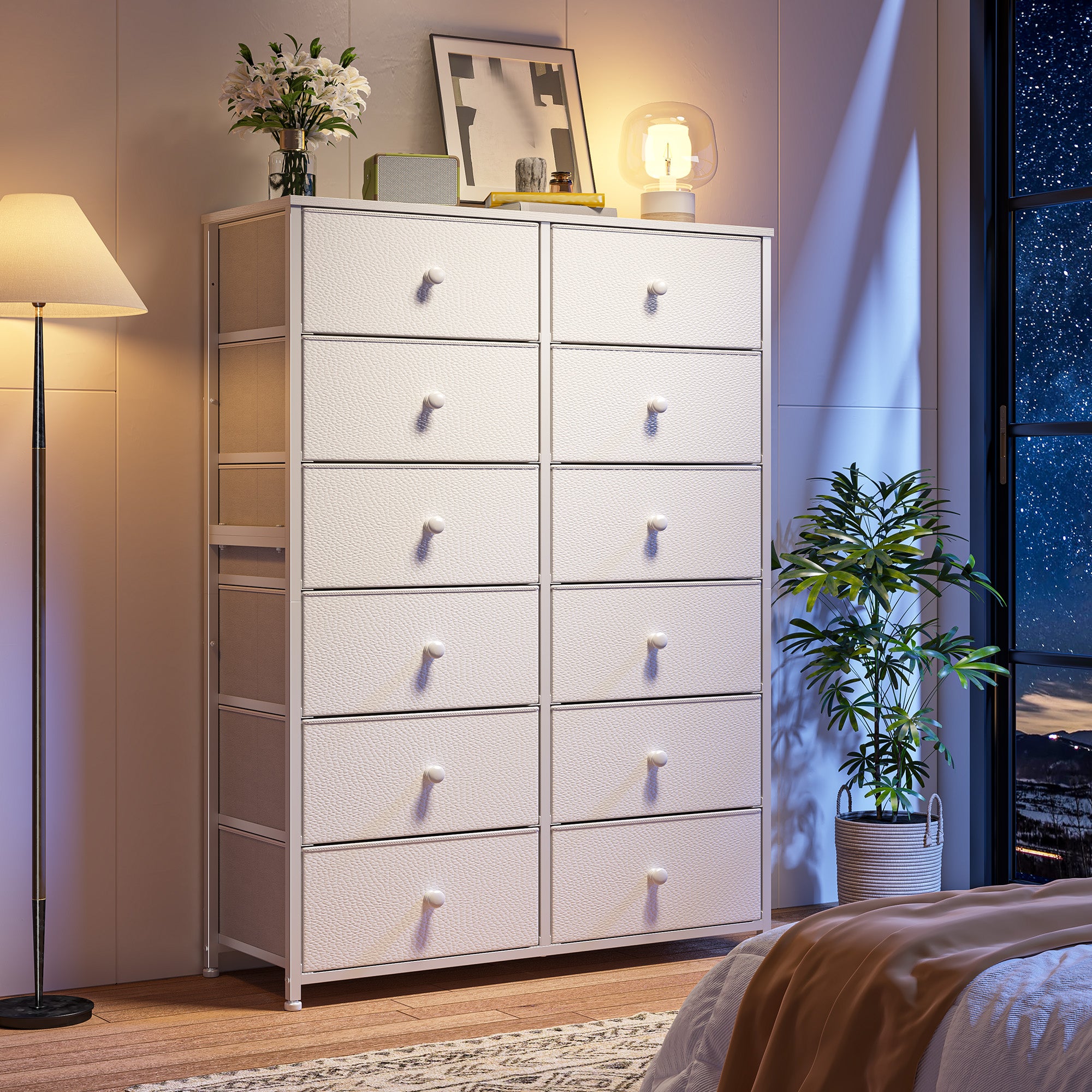 Snhomee Dresser for Bedroom with 12 Drawers, Large Storage Organizer Chest, Large Fabric Dressers & Chest of Drawers with Sturdy Metal Frame, Wood Top, Closet, Entryway, Hallway