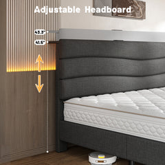 Snhomee Upholstered Bed Frame with Storage Headboard & Charging Station - USB Ports, Adjustable Fabric Headboard, Noise-Free Design, No Box Spring Needed, Beds On Sale