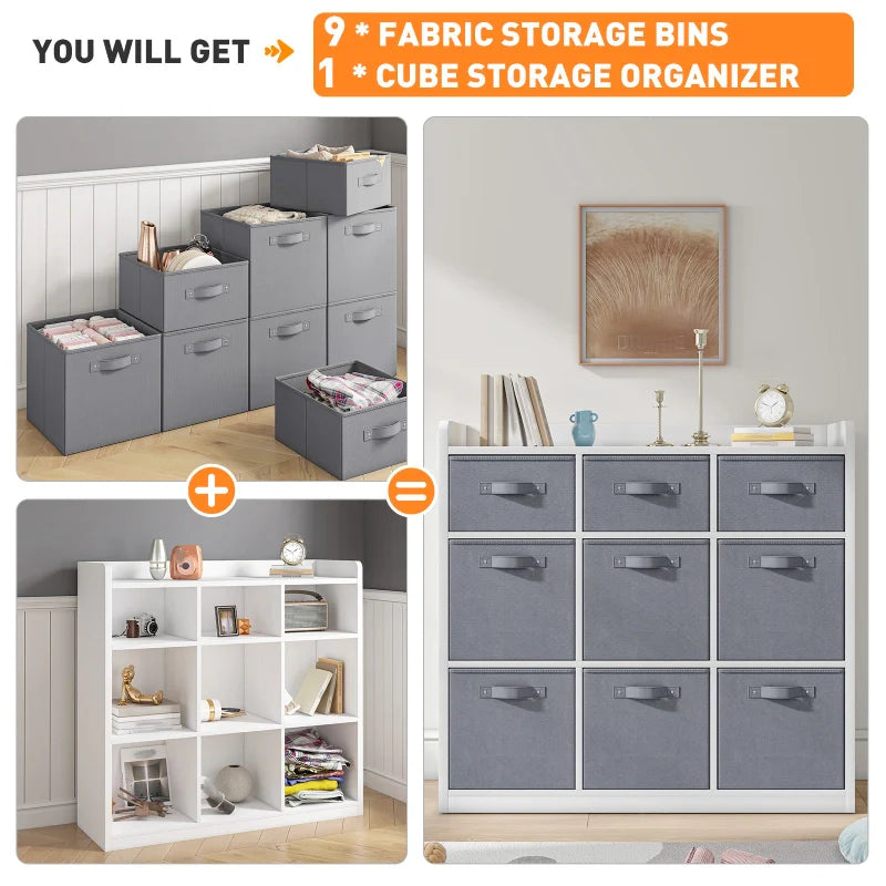 9 Drawer Solid Wood Dresser for Bedroom,White Wood Dresser with Fabric Drawers Ample Storage Space-Furniture > Dresser-snhomee