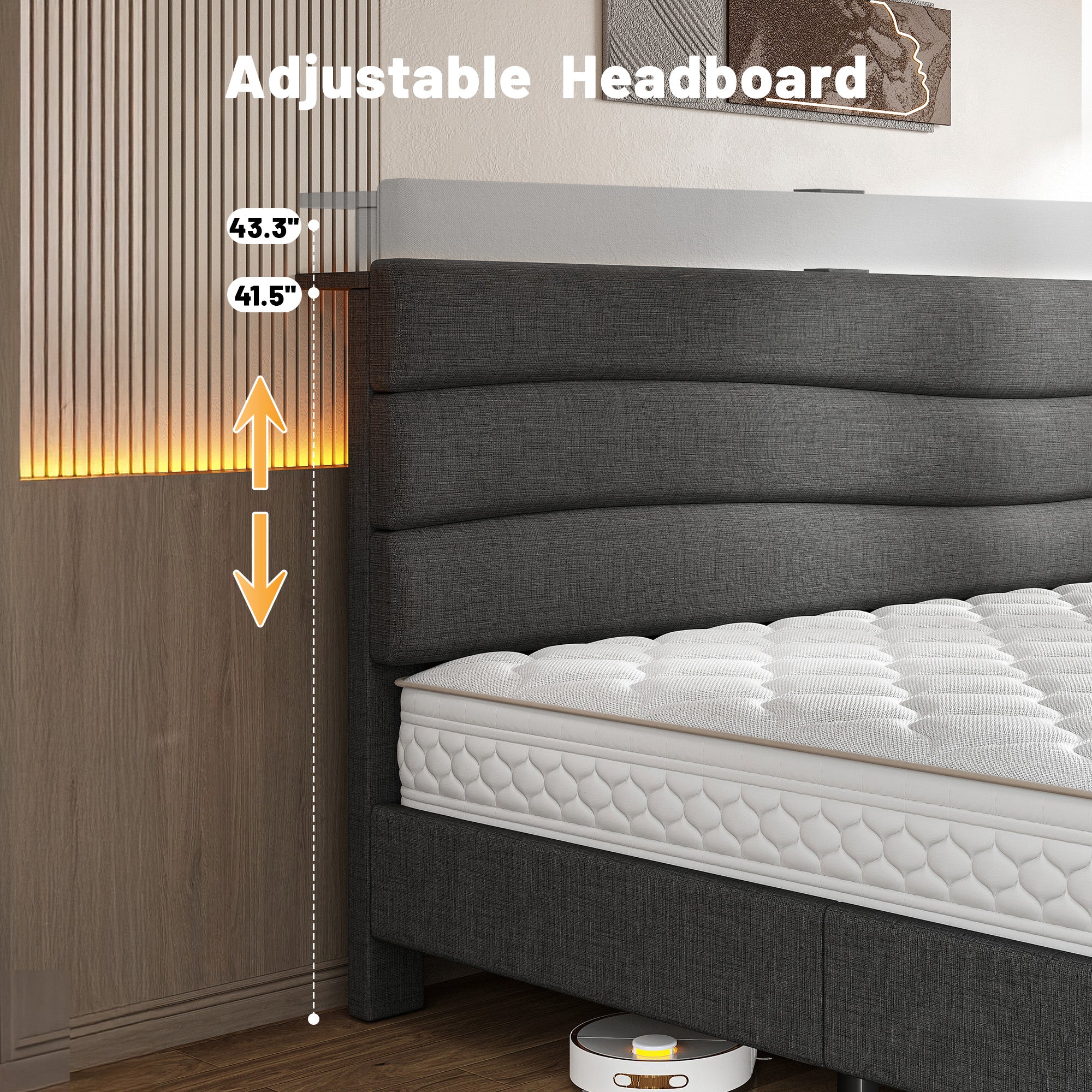 SnHomee Upholstered Bed Frame with Storage Headboard & Charging Station - USB Ports, Adjustable Fabric Headboard, Noise-Free Design, No Box Spring Needed, Back to School Beds On Sale