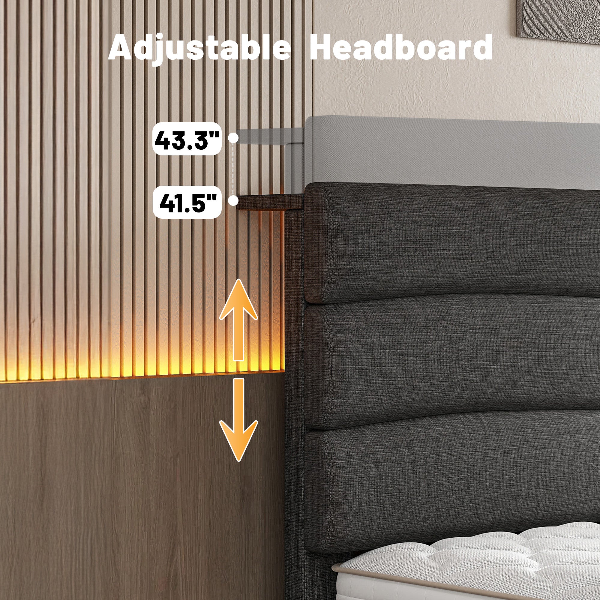 SnHomee Upholstered Bed Frame with Storage Headboard & Charging Station - USB Ports, Adjustable Fabric Headboard, Noise-Free Design, No Box Spring Needed, Back to School Beds On Sale