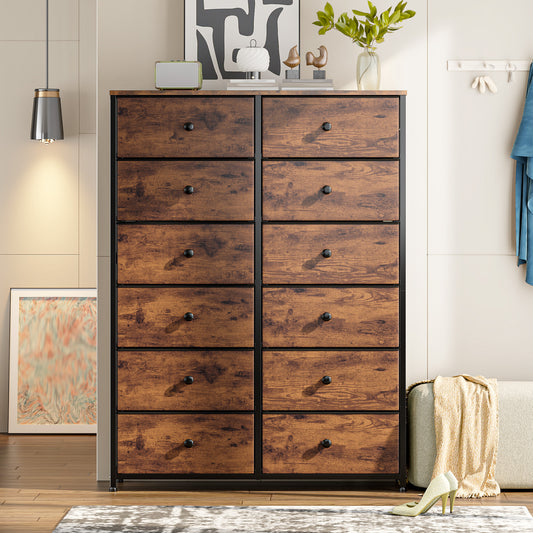 Snhomee Dresser for Bedroom with 12 Drawers, Large Storage Organizer Chest, Large Fabric Dressers & Chest of Drawers with Sturdy Metal Frame, Wood Top, Closet, Entryway, Hallway