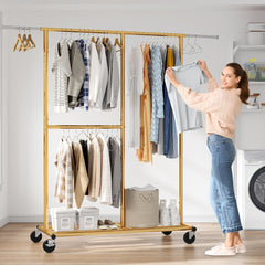 Snhomee Garment Rack with Wheels, Adjustable Height & Width, 298 lbs Heavy-Duty Clothes Rack for Hanging