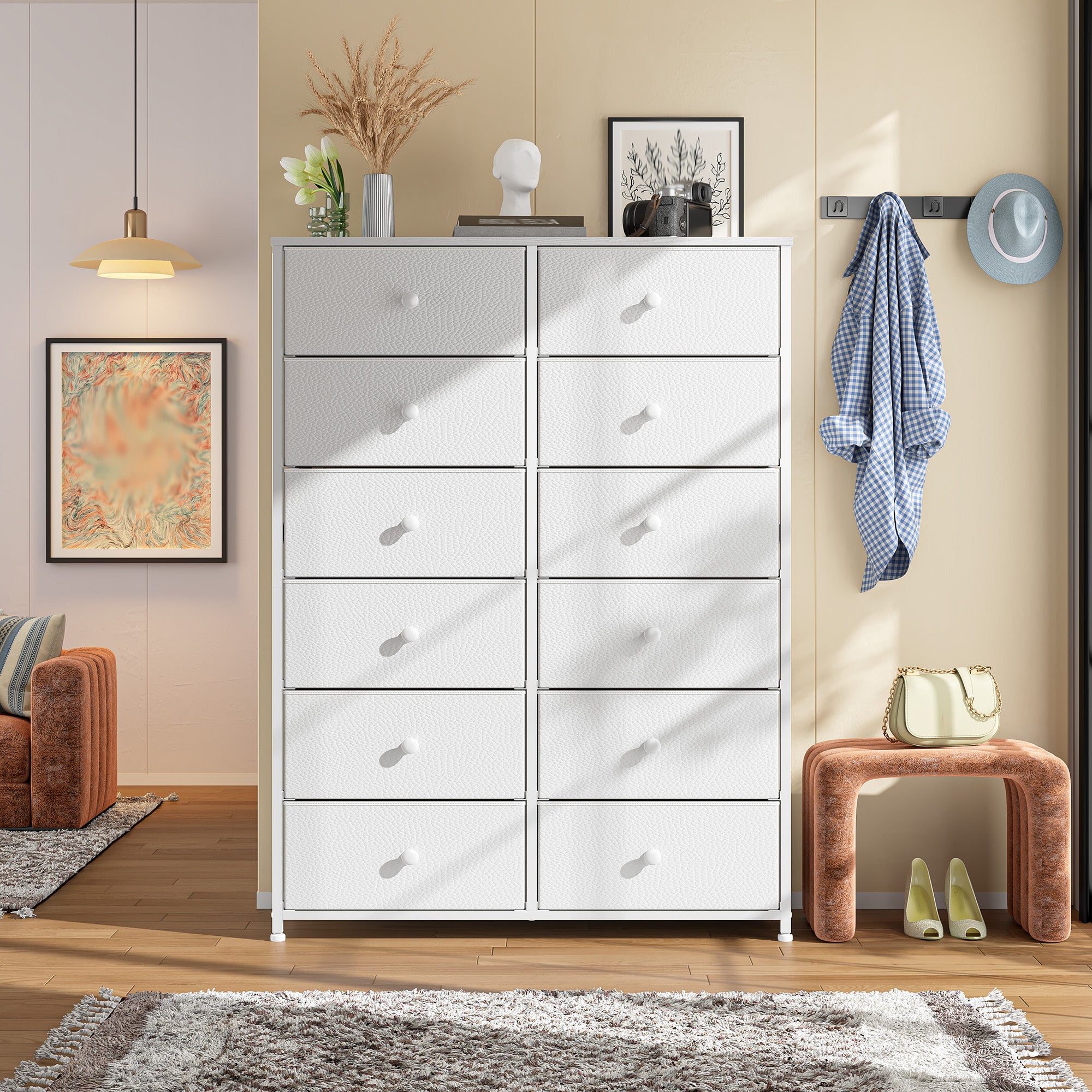 Snhomee Dresser for Bedroom with 12 Drawers, Large Storage Organizer Chest, Large Fabric Dressers & Chest of Drawers with Sturdy Metal Frame, Wood Top, Closet, Entryway, Hallway
