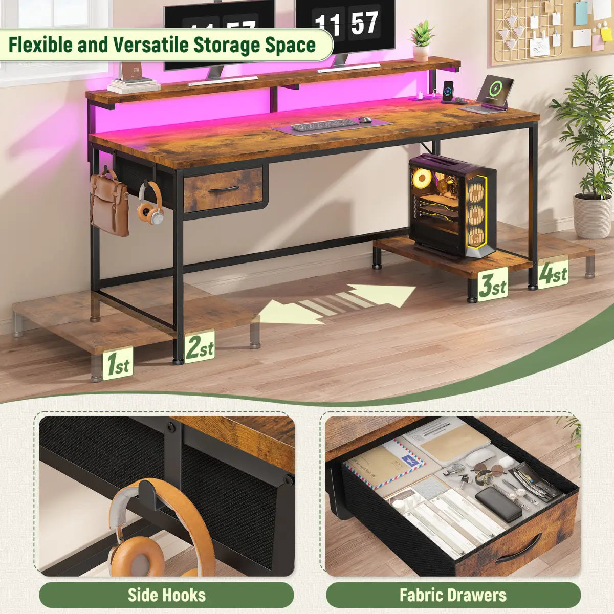 Snhomee All-in-One Gaming Desk-120-Brown