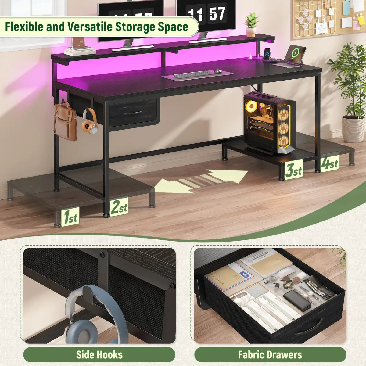 Snhomee All-in-One Gaming Desk-120-Black