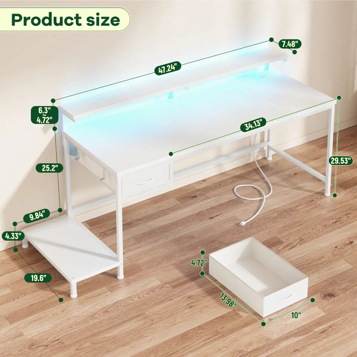 Snhomee All-in-One Gaming Desk-120-White-size