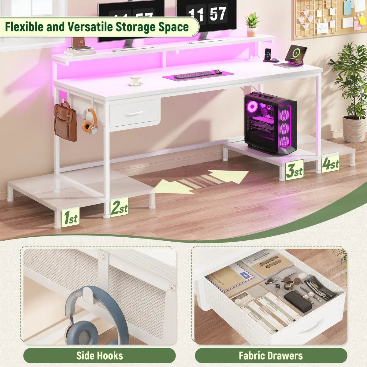 Snhomee All-in-One Gaming Desk-120-White