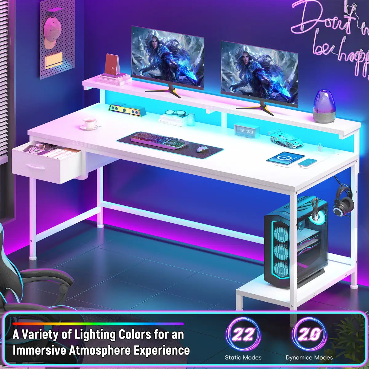 Snhomee All-in-One Gaming Desk-120-White