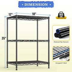 Snhomee 3-Shelf Metal Storage Shelves, 165 LBS Adjustable Wire Shelving, Small Shelving Units for Kitchen, Office, Living Room