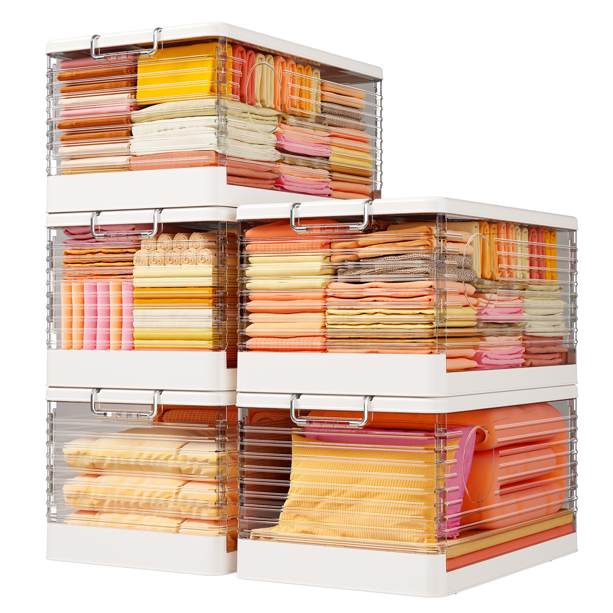 Snhomee Stackable Storage Bins, Collapsible Storage Bins on Wheels, Clear Storage Bins with lids