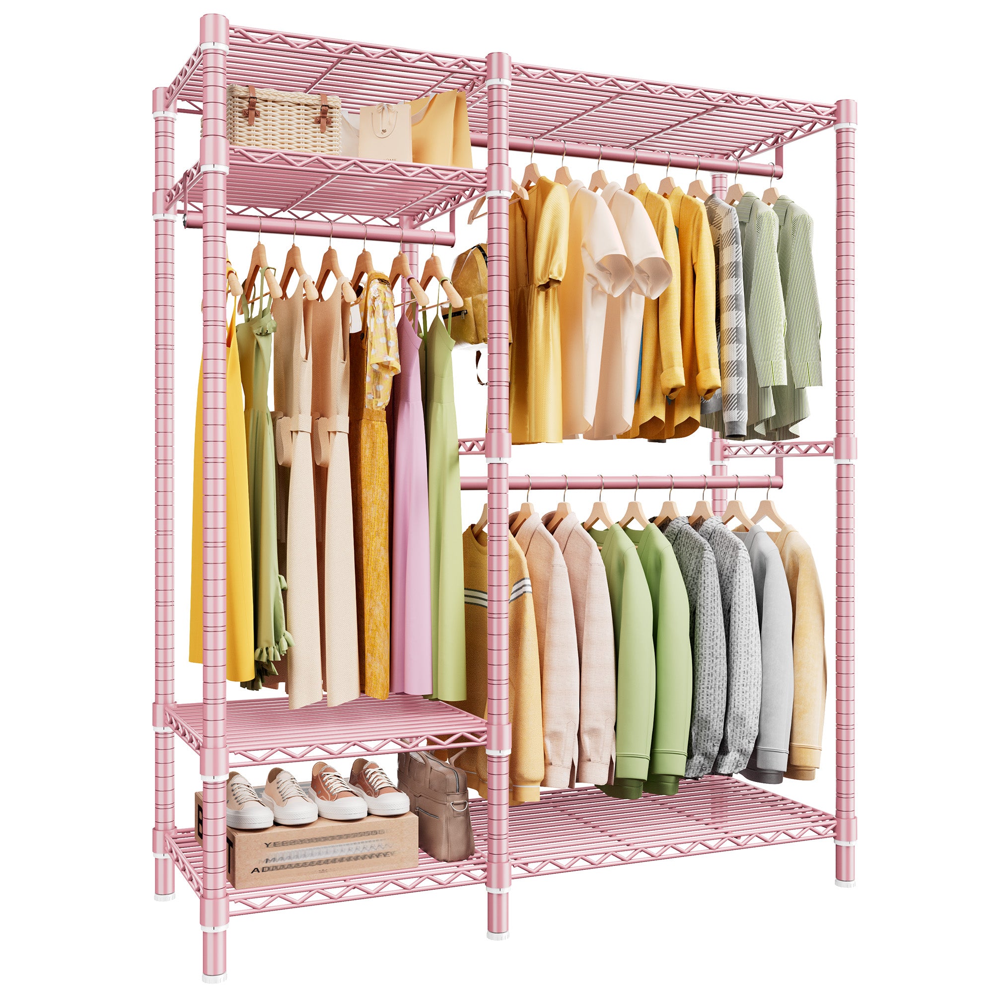 Snhomee 780lbs Heavy Duty Clothes Rack with Wheels, Freestanding Portable Closet, Rolling Garment Rack For Hanging-Home Storage > Clothes Rack-Freestanding-Pink-snhomee