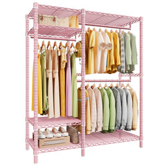 Snhomee 780lbs Heavy Duty Clothes Rack with Wheels, Freestanding Portable Closet, Rolling Garment Rack For Hanging-Home Storage > Clothes Rack-Freestanding-Pink-snhomee