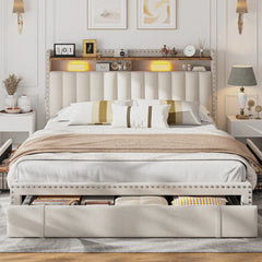 Snhomee Upholstered Bed Frame with Storage, High Weight Capacity, Silent Platform Bed, No Box Spring Needed