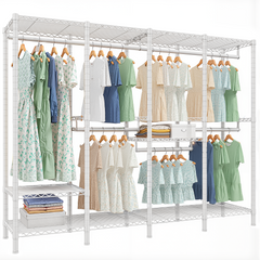 Snhomee 76"W 1100LBS Heavy Duty Clothing Rack with Shelves Metal Clothes Hanger Rack for Hanging Clothes-Home Storage > Clothes Rack-White-snhomee