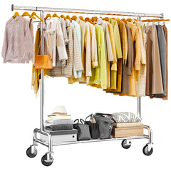 400LB Heavy Duty Rolling Clothes Rack | Adjustable Garment Rack with Wheels & Shelf | Portable Chrome Metal Frame for Commercial & Home Use-snhomee