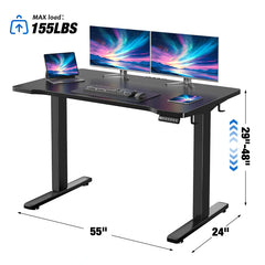 55x24 Electric Standing Gaming Desk with LED Lights, Adjustable Ergonomic Home Office Desk for Bedroom