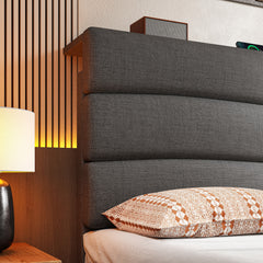 Snhomee Upholstered Bed Frame with Storage Headboard & Charging Station - USB Ports, Adjustable Fabric Headboard, Noise-Free Design, No Box Spring Needed, Beds On Sale