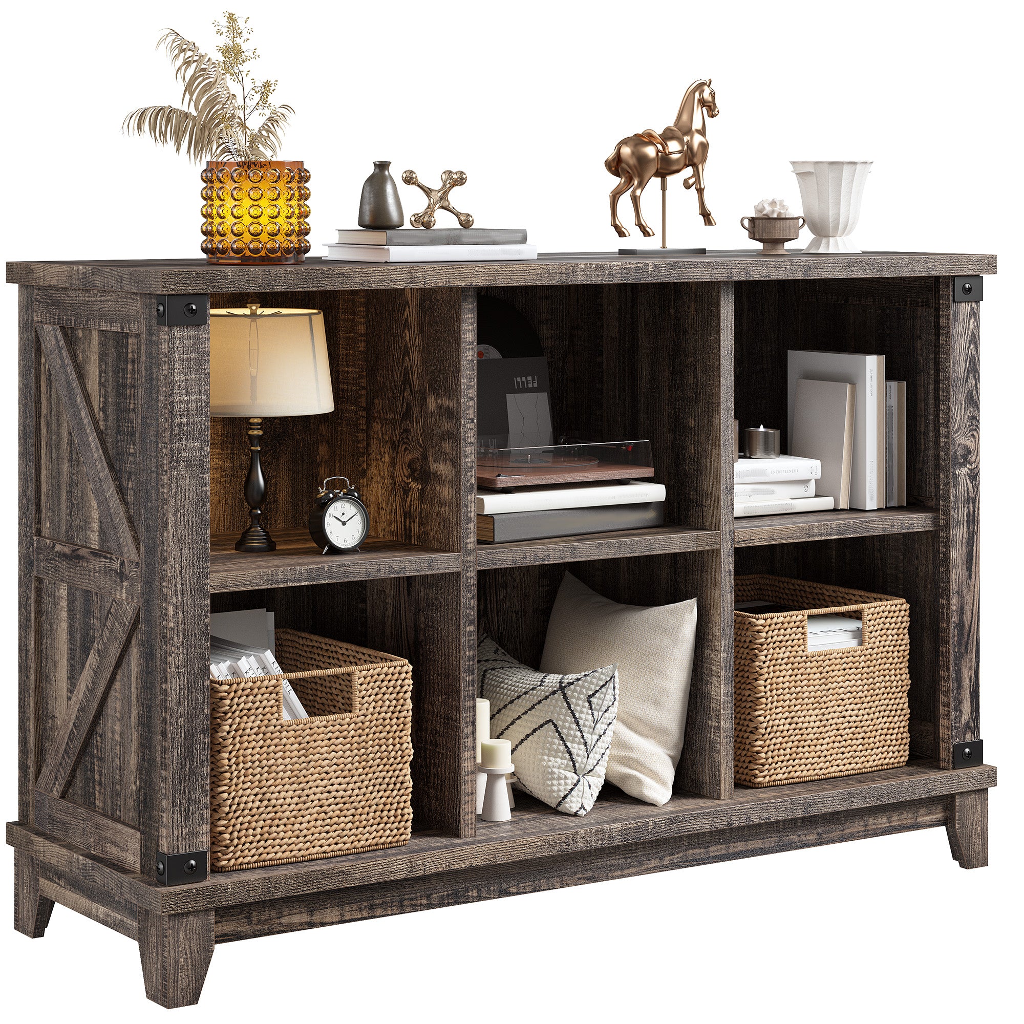 6 Cube Storage Organizer and Shelf, Bookshelf with Storage, Cube Storage Shelf for Bedroom and Home Office-Black Oak-snhomee