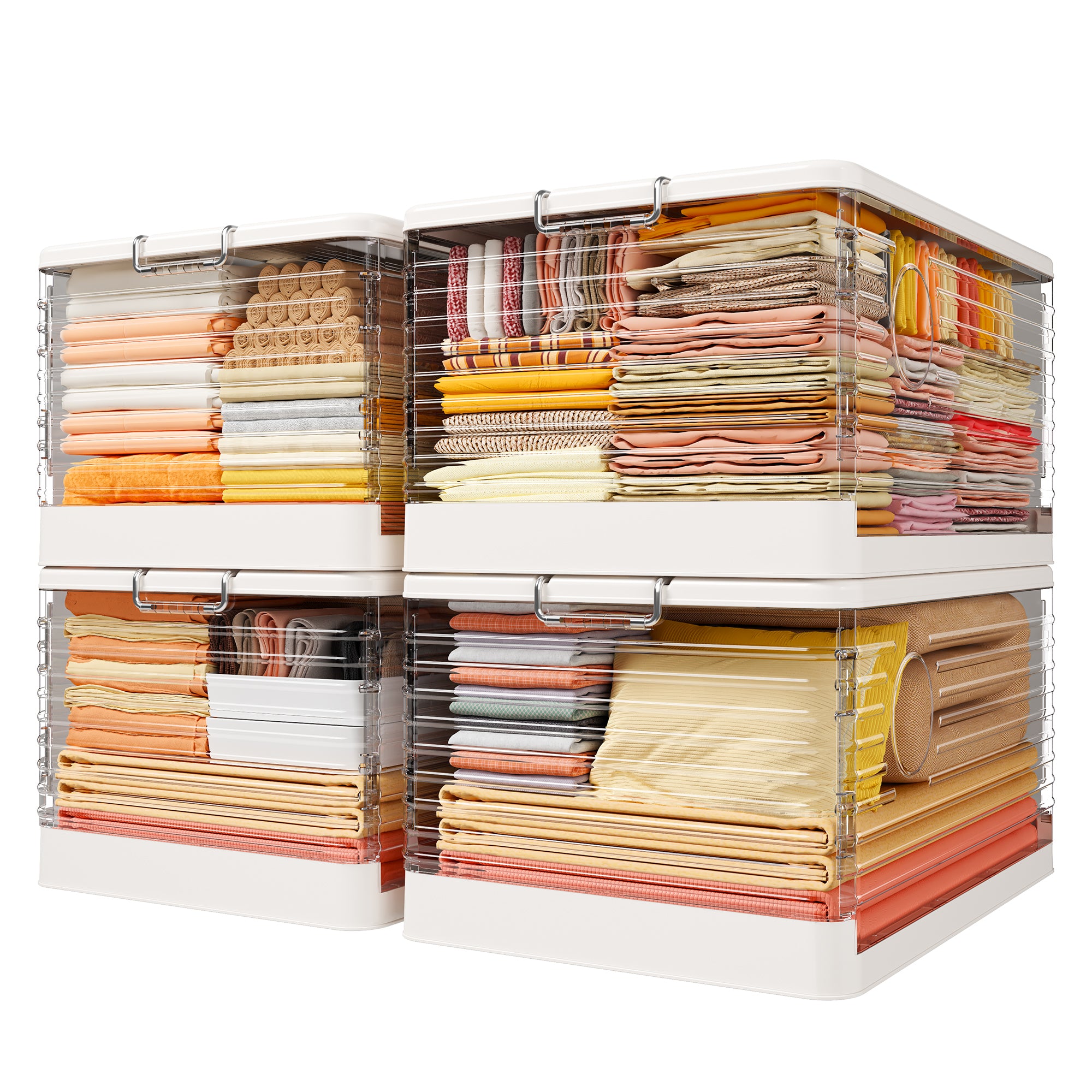 Snhomee Stackable Storage Bins, Collapsible Storage Bins on Wheels, Clear Storage Bins with lids