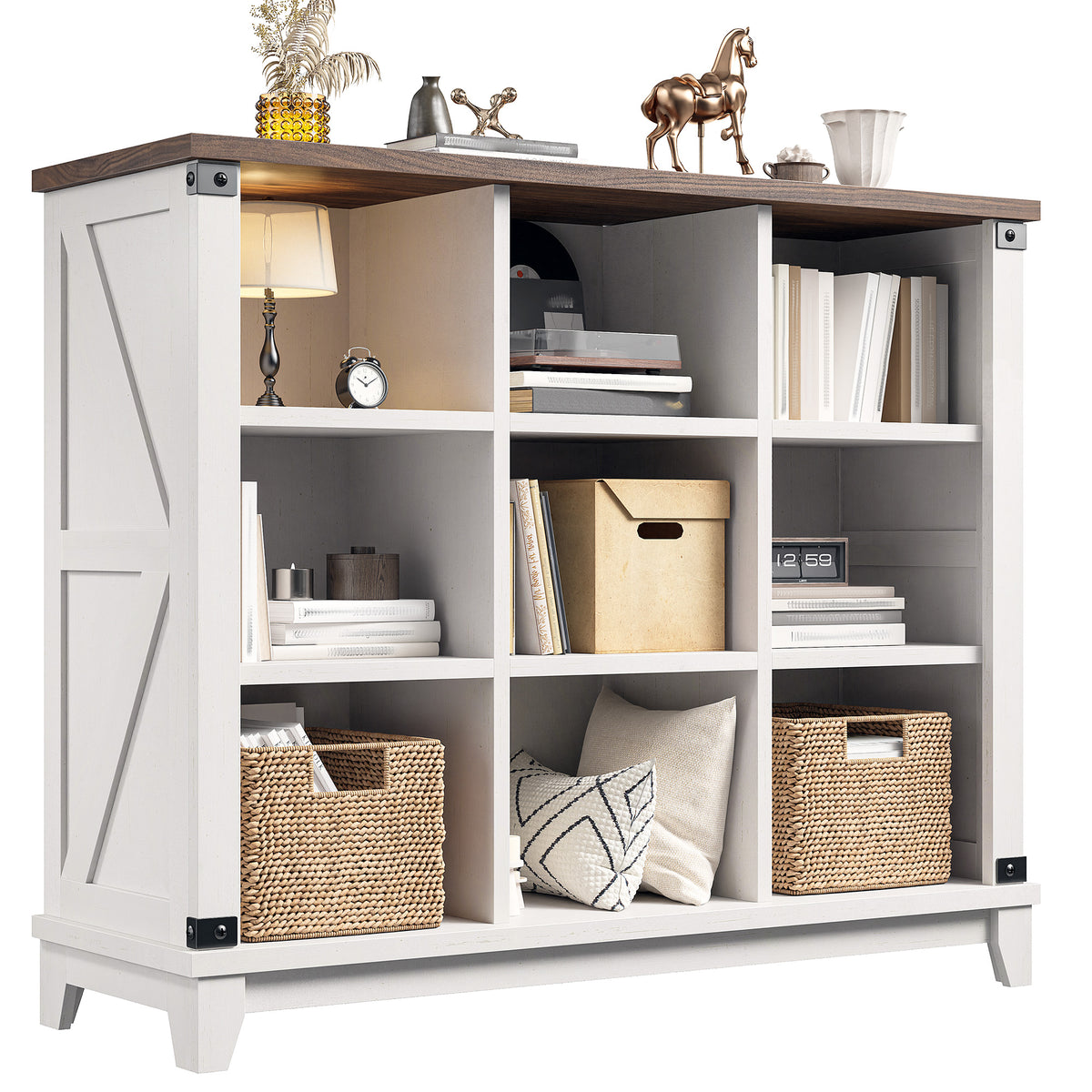9 Cube Storage Organizer and Shelf, Bookshelf with Storage, Cube Shelf for Bedroom and Home Office-White-snhomee