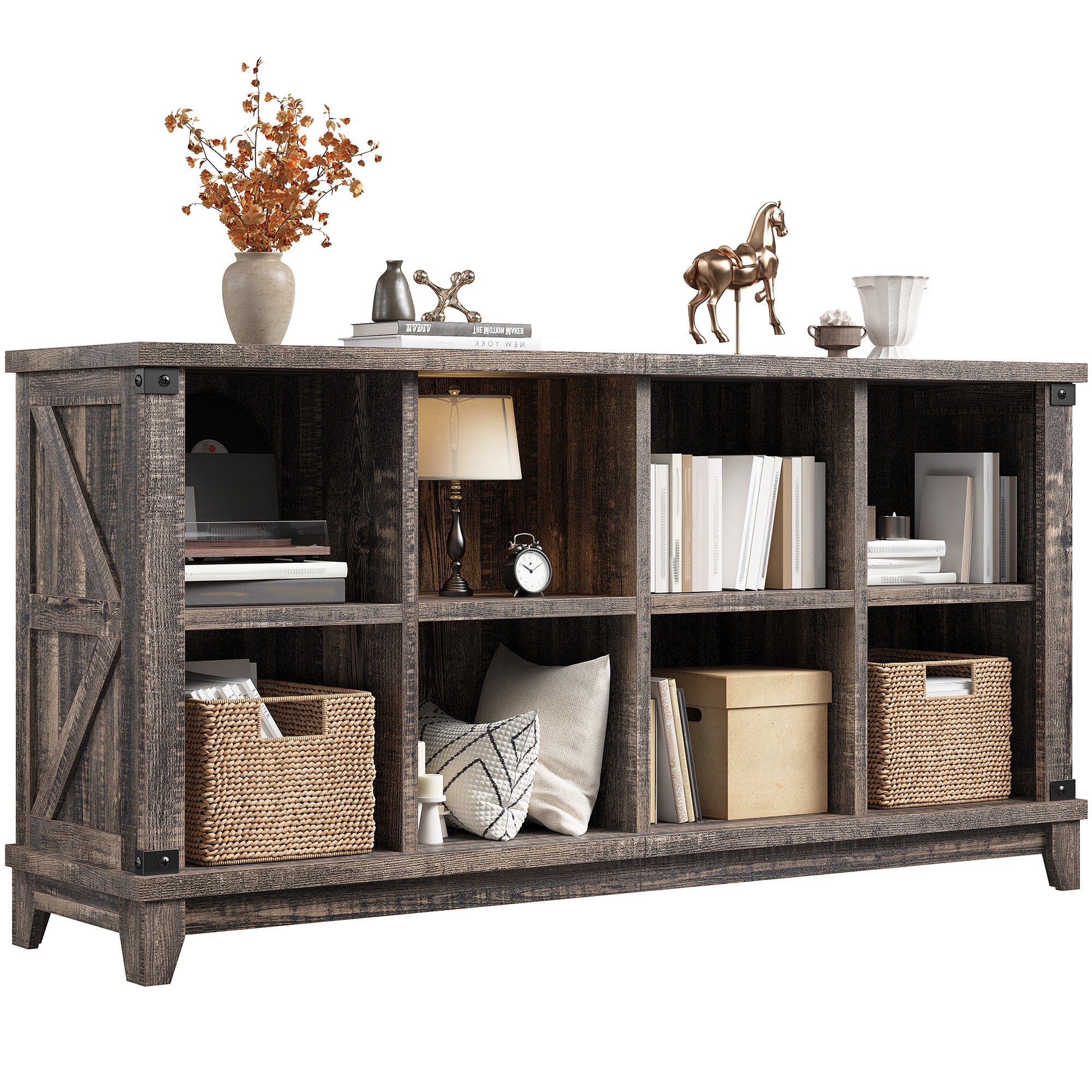 Modern 8-Cube Storage Shelf Organizer - Multipurpose Bookcase & Display Shelves for Living Room, Bedroom, Office-Black Oak-snhomee