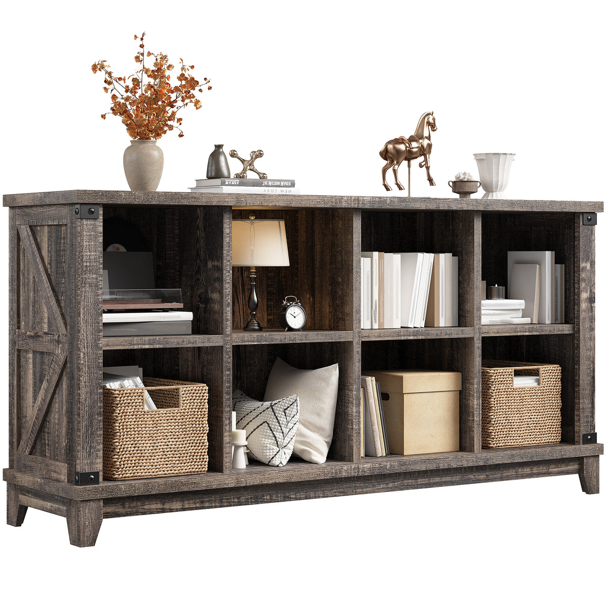 Modern 8-Cube Storage Shelf Organizer - Multipurpose Bookcase & Display Shelves for Living Room, Bedroom, Office-Black Oak-snhomee
