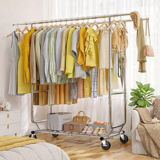 Snhomee  Rolling Clothes Rack with Wheels 630LBS Heavy Duty Metal Adjustable Clothes Rack for Hanging,Dorm Room Garment Rack