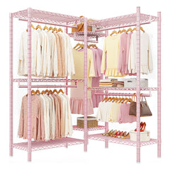 Snhomee Heavy-Duty Clothing Rack with Shelves Load 900 LBS, Adjustable Metal Garment Rack, Portable Closet Rack for Bedroom