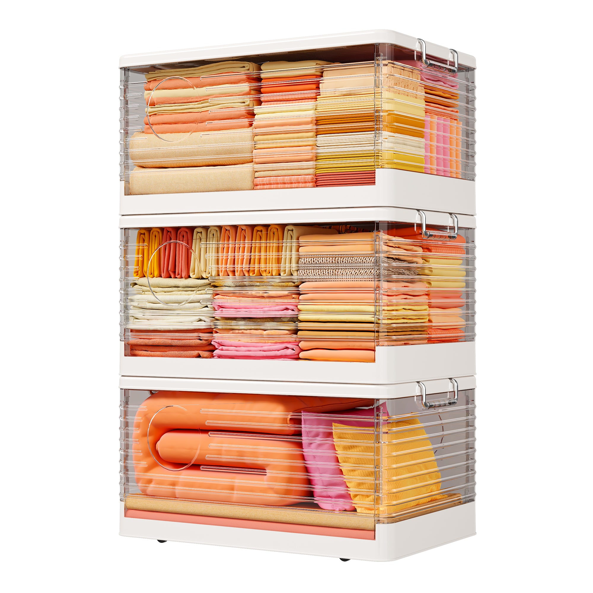 Snhomee Stackable Storage Bins, Collapsible Storage Bins on Wheels, Clear Storage Bins with lids