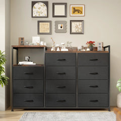 Dresser with Shelves – Wide Bedroom Storage Cabinet & TV Stand with Wood Top and Metal Frame