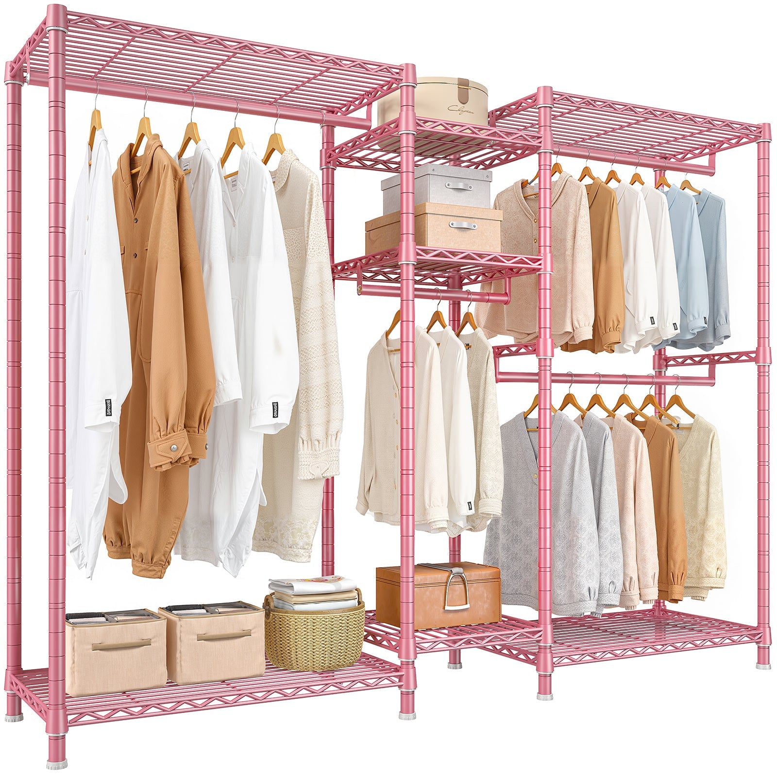 Clothing Racks for Hanging Clothes, Heavy Duty Clothes Rack Load 730LBS, Metal Wardrobe Closet, 77" H, Pink-Home Storage > Clothes Rack-snhomee