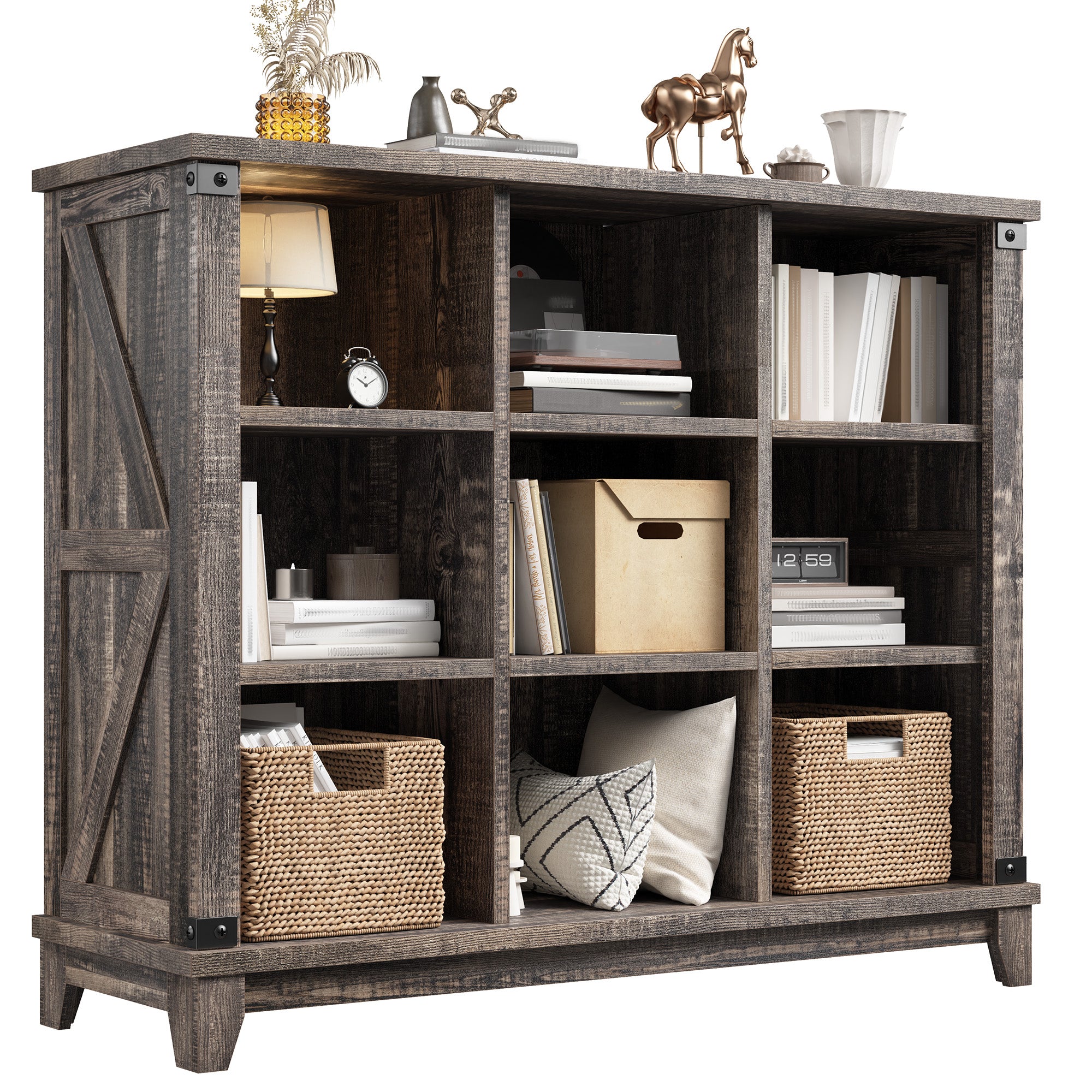 9 Cube Storage Organizer and Shelf, Bookshelf with Storage, Cube Shelf for Bedroom and Home Office-Black Oak-snhomee