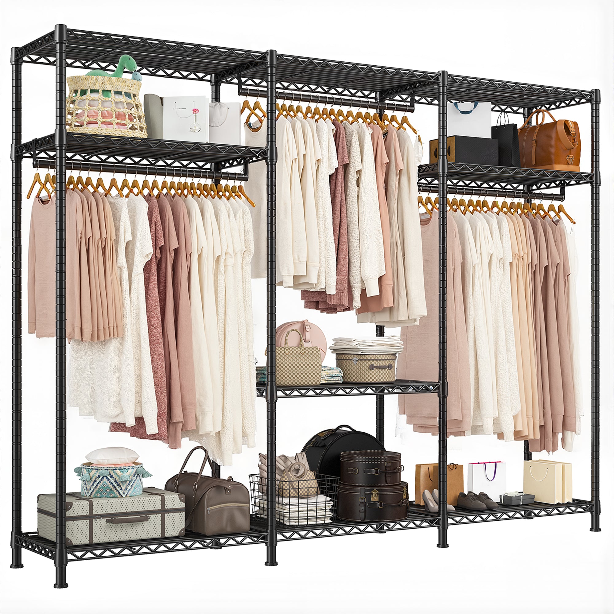 795 lb Heavy Duty Clothing Rack - Adjustable Steel Garment Rack with Shelves, Foldable Portable Storage for Retail/Home/Laundry-Home Storage > Clothes Rack-snhomee