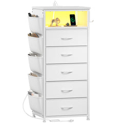 Tall Nightstand with USB Charging Station & Built-in LED Light - Modern Bedside Table with Wireless Charger, Bedroom Furniture for Small Spaces, No Tools Assembly-Furniture > Nightstand-Black-snhomee