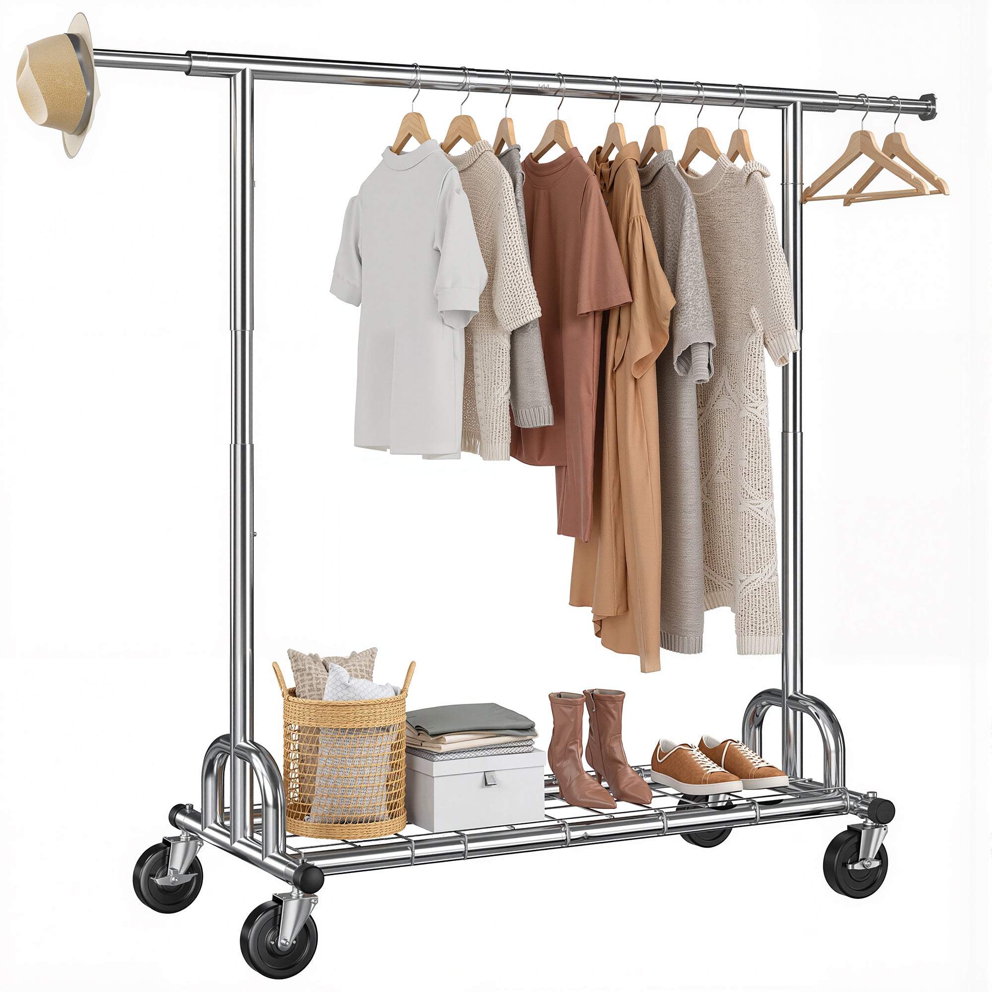 Snhomee Heavy Duty Clothes Rack, Metal Garment Rack with Sturdy Wheels, Rolling Clothing Rack Load 480 LBS, Hanging Clothes, Portable Clothes Rack-Home Storage > Clothes Rack-snhomee