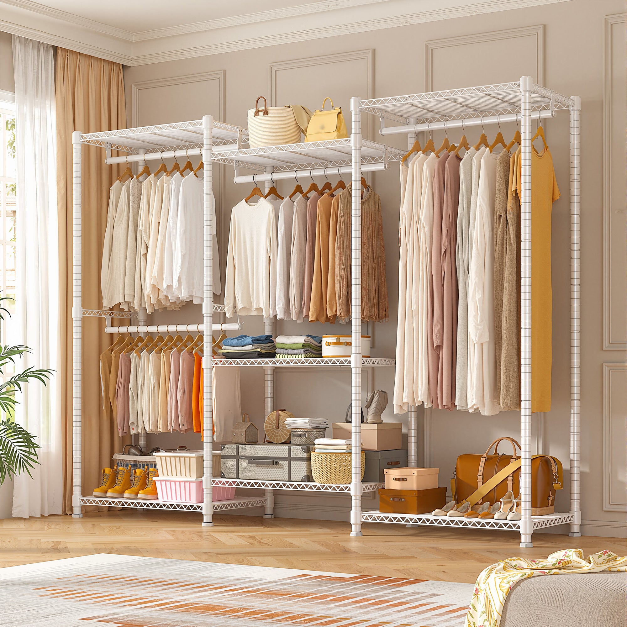 Snhomee Clothes Rack 830LBS Heavy Duty Freestanding Hanging Clothes Rack Metal Clothing Garment Rack-Home Storage > Clothes Rack-White-snhomee