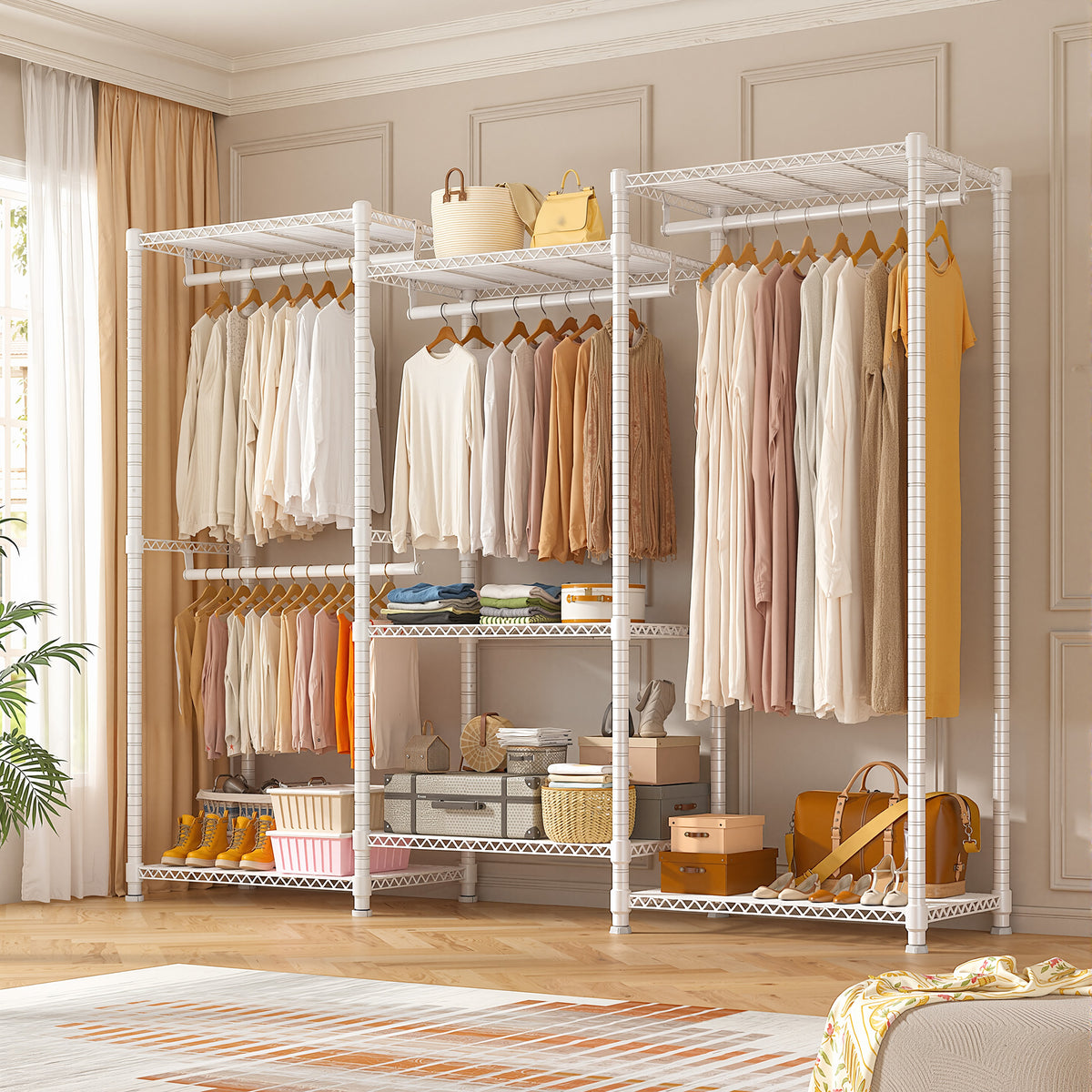 Snhomee Clothes Rack 830LBS Heavy Duty Freestanding Hanging Clothes Rack Metal Clothing Garment Rack-Home Storage > Clothes Rack-White-snhomee