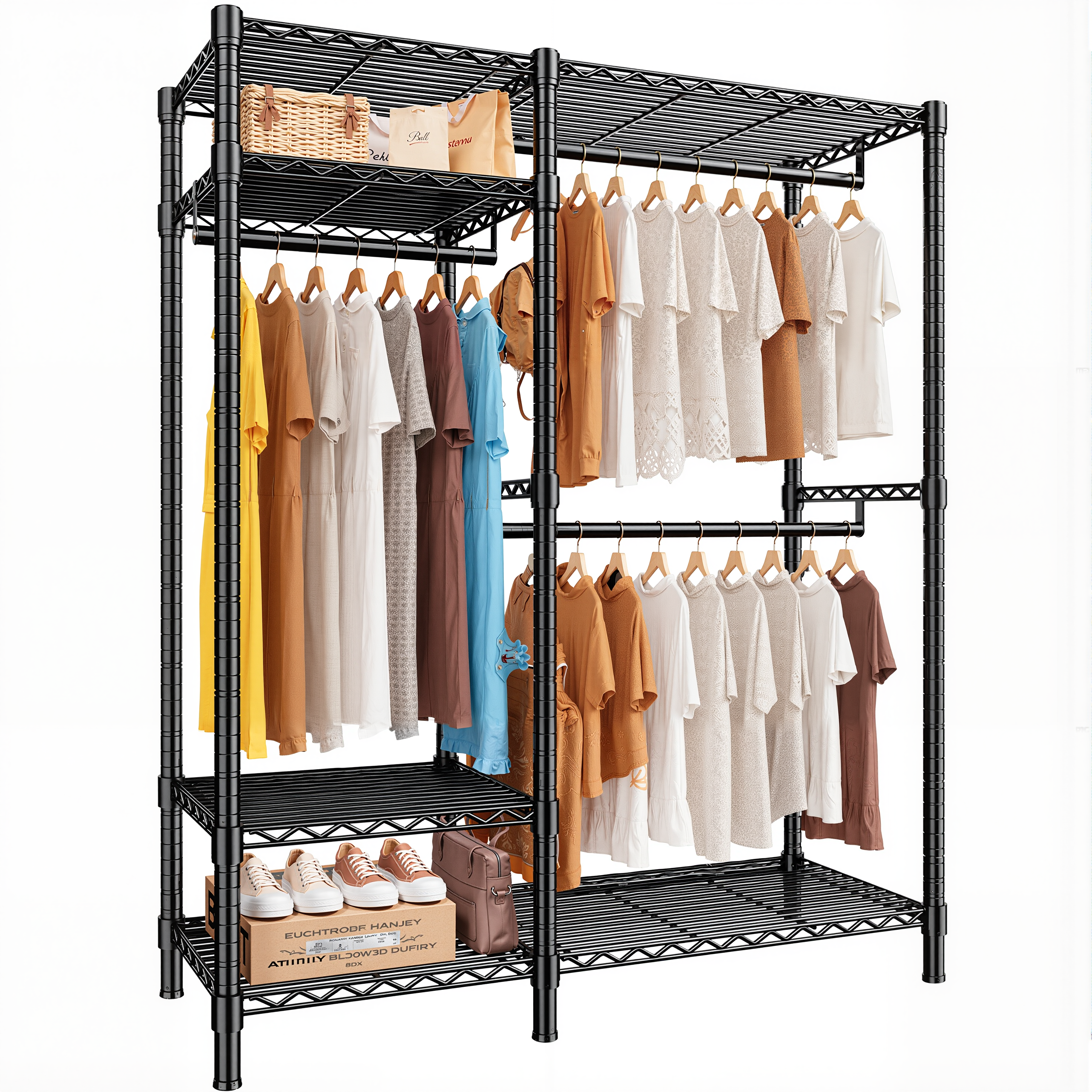 Snhomee 780lbs Heavy Duty Clothes Rack with Wheels, Freestanding Portable Closet, Rolling Garment Rack For Hanging-Home Storage > Clothes Rack-Freestanding-Black-snhomee