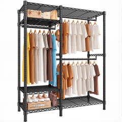 Snhomee 780lbs Heavy Duty Clothes Rack with Wheels, Freestanding Portable Closet, Rolling Garment Rack For Hanging-Home Storage > Clothes Rack-Freestanding-Black-snhomee