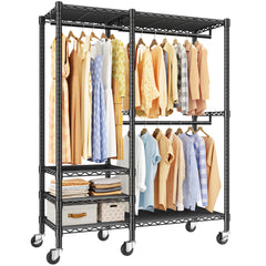 Snhomee Heavy Duty Clothes Rack with Wheels, Freestanding Portable Closet, Rolling Garment Rack For Hanging