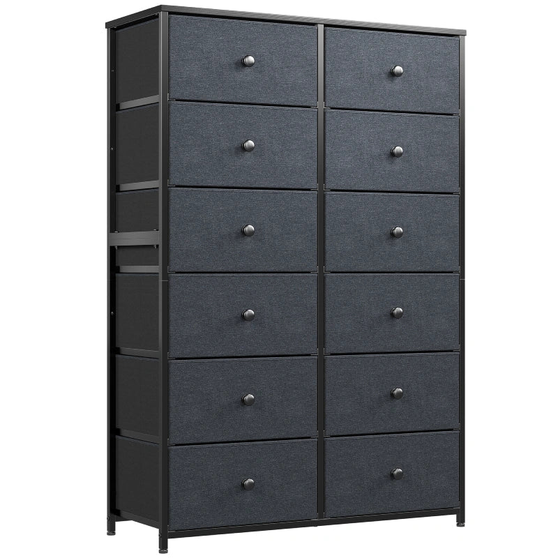 Tall Dresser for Bedroom with 12 Drawers, Wooden Top and Metal Frame, Fabric Bedroom Dressers & Chests of Drawers, Dark Grey-Furniture > Dresser-snhomee