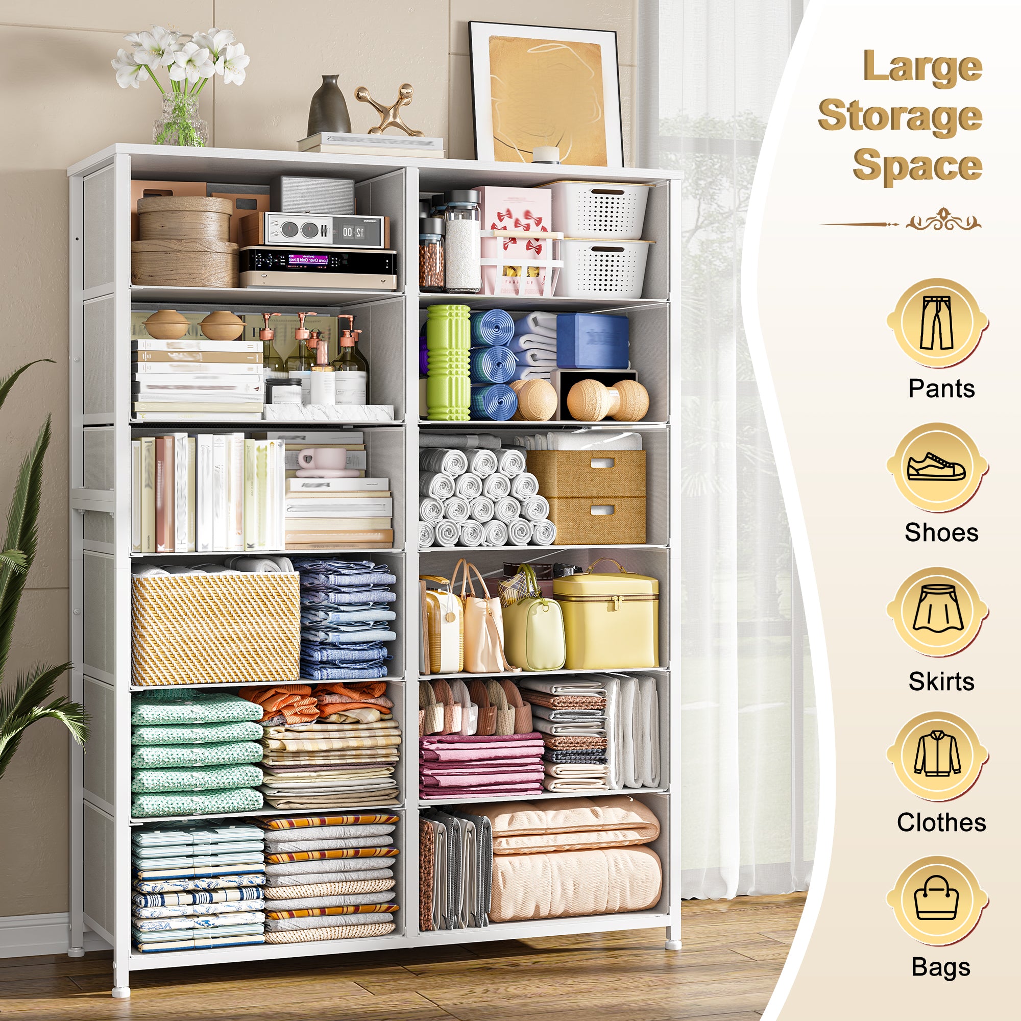 Snhomee Dresser for Bedroom with 12 Drawers, Large Storage Organizer Chest, Large Fabric Dressers & Chest of Drawers with Sturdy Metal Frame, Wood Top, Closet, Entryway, Hallway