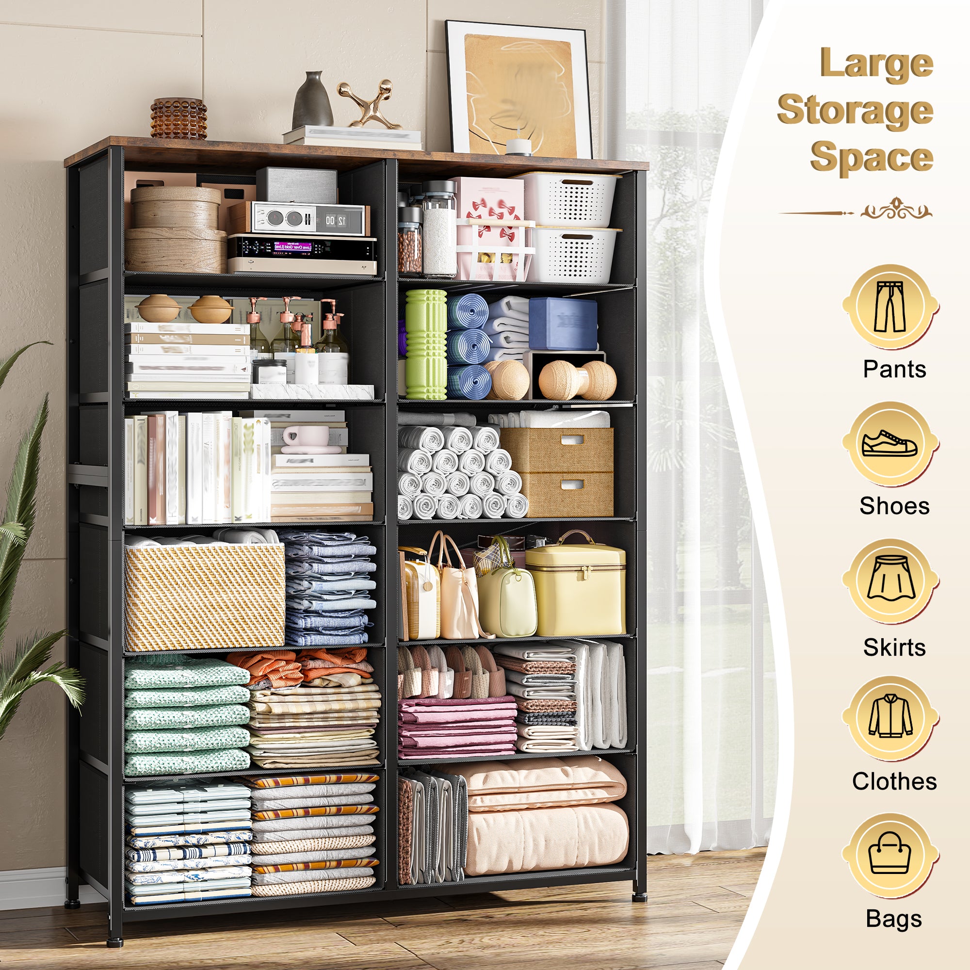 Snhomee Dresser for Bedroom with 12 Drawers, Large Storage Organizer Chest, Large Fabric Dressers & Chest of Drawers with Sturdy Metal Frame, Wood Top, Closet, Entryway, Hallway