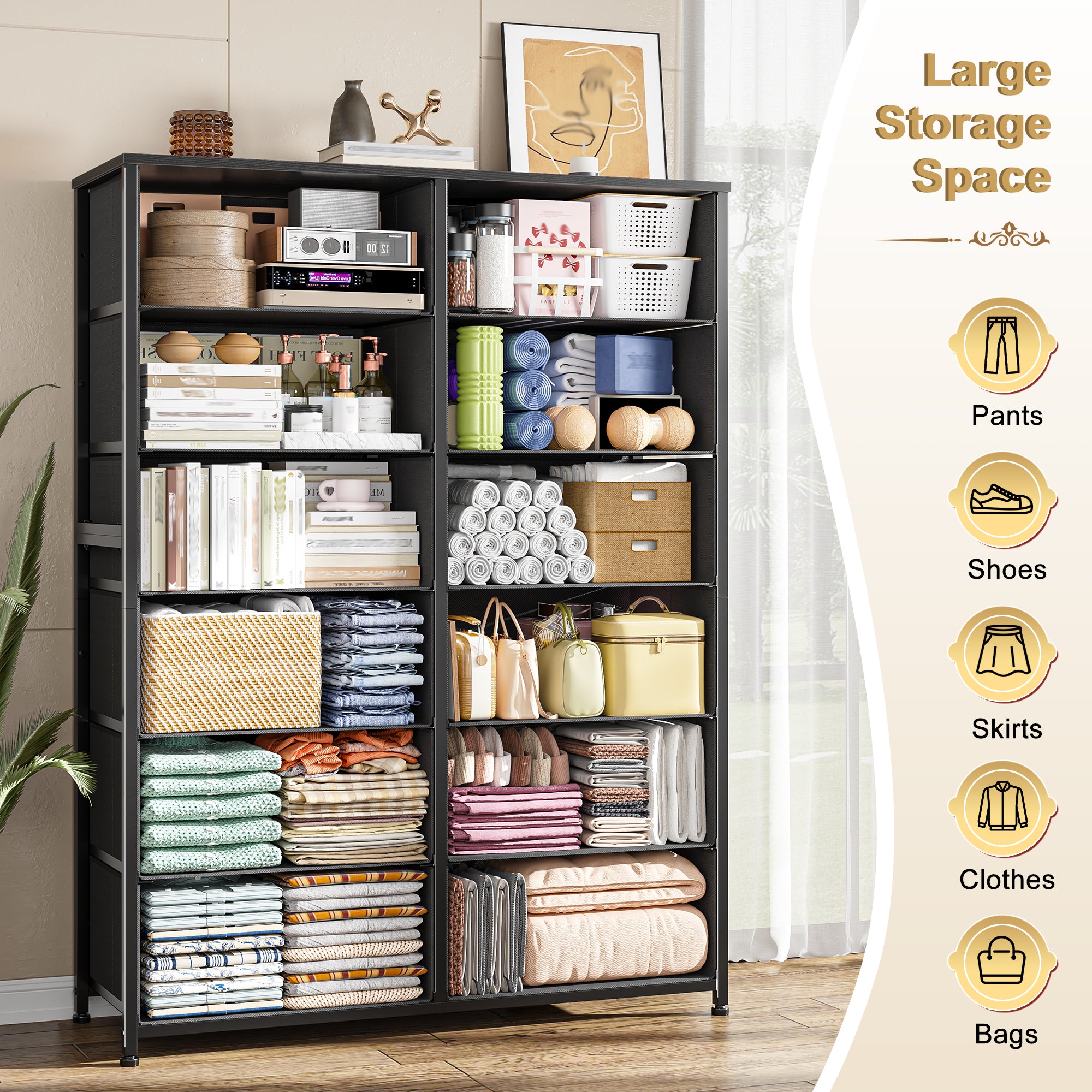 Snhomee Dresser for Bedroom with 12 Drawers, Large Storage Organizer Chest, Large Fabric Dressers & Chest of Drawers with Sturdy Metal Frame, Wood Top, Closet, Entryway, Hallway